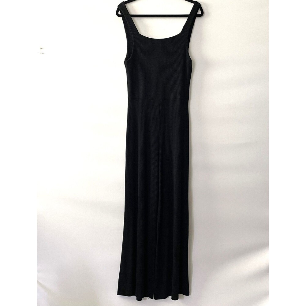 Gap Softspun Jumpsuit Black Ribbed Square Neck Wide Leg Cropped Size M
